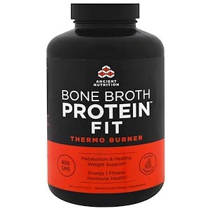 Dr. Axe/Ancient Nutrition, Bone Broth Protein Fit, Thermo Burner, 180粒
