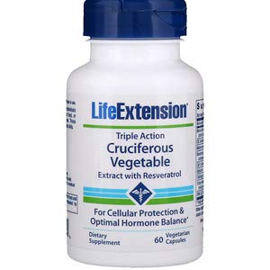 Life Extension, 十字花科蔬菜，三重功效，含白藜芦醇的提取物，60粒素食胶囊