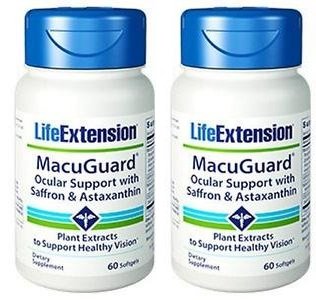 Life Extension Macuguard Ocular Support Plus Saffron & Astaxanthin，60 粒软胶囊（2 瓶装）