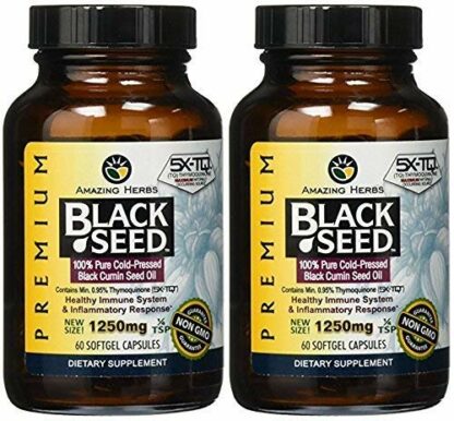 Amazing Herbs 优质黑色种子油 1250mg 60sfg Pack of 2 (Capsules)