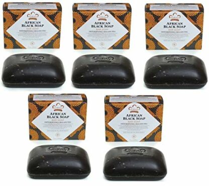 Nubian Heritage African Black Soap With Shea Butter Oats and Aloe Deep Cleansing 5 Oz (5 Pack)