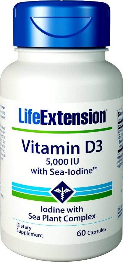 Life Extension - 维生素D3与海碘 5000 IU - 60 素食胶囊