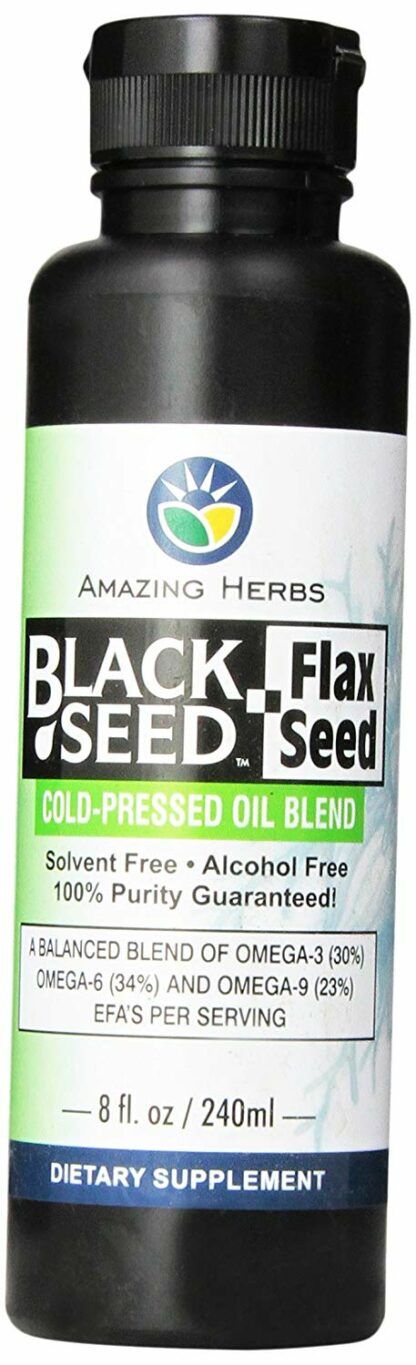 Amazing Herbs Black Seed and Flax Seed Oil Blend, 8 Fluid Ounce