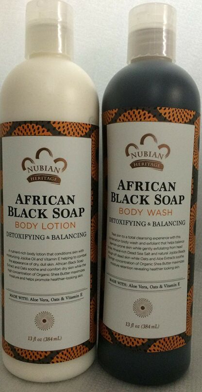 African Black Soap Lotion & Body Wash Set. by Nubian 13oz each (2 Bottles) iwgl by Nubian Heritage